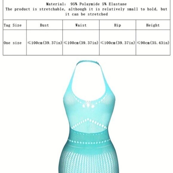 Aqua Blue Fishnet Crop Bodycon Dress Cover Up - Picture 4 of 6
